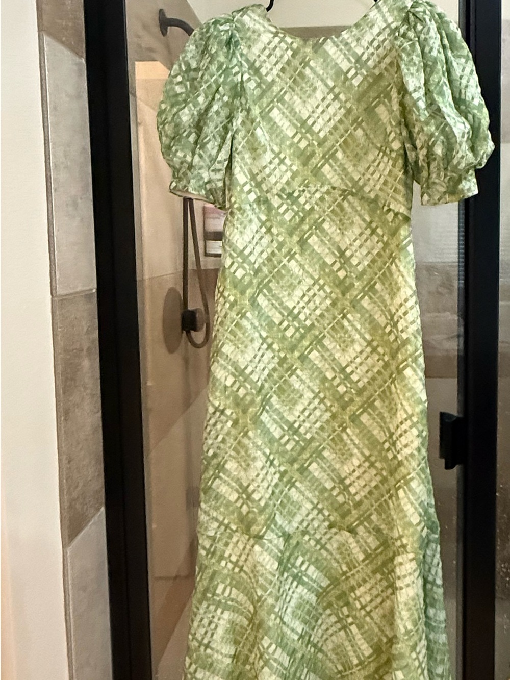 Ted Baker’s Green Plaid Puff-Sleeve Women's Dress